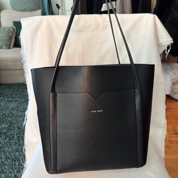 Pixie Mood Black Vegan Leather Tote Bag Large Shoulder Bag Work Purse - Picture 3 of 8